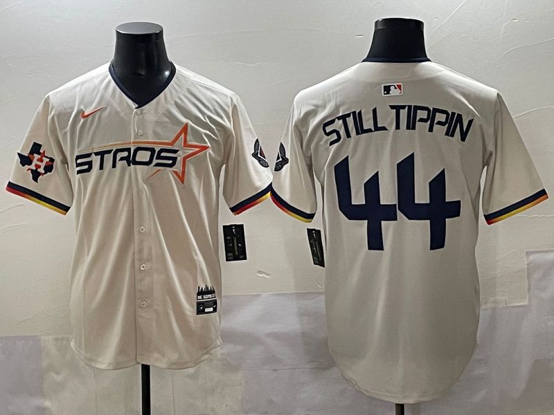 Men 2025 Houston Astros #44 Still Tippin Cream Three generations Joint Name Nike MLB Jersey style 7